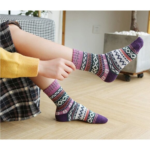 YZKKE 5Pack Womens Q-11 Vintage Winter Soft Warm Thick Cold Knit Wool Crew Sock - Picture 6 of 6